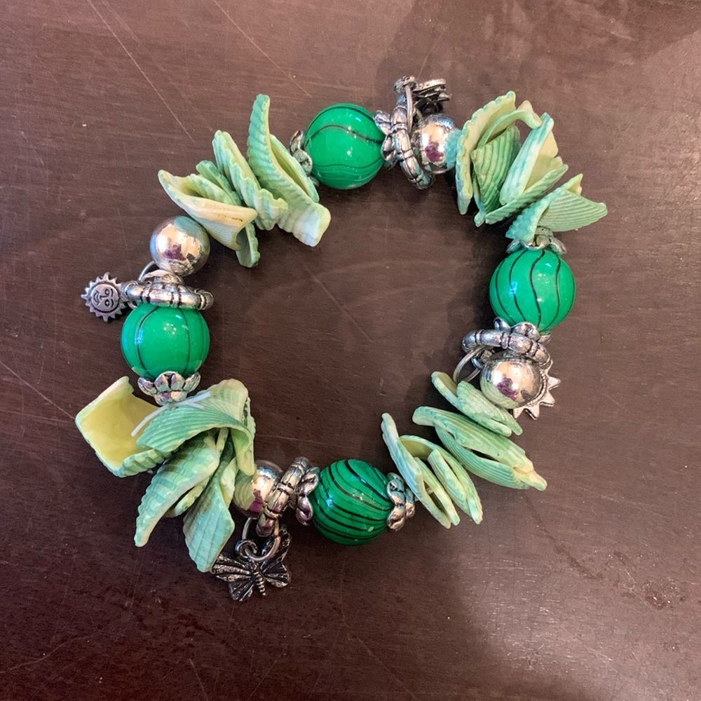 Green Chunky Bracelet with Charms